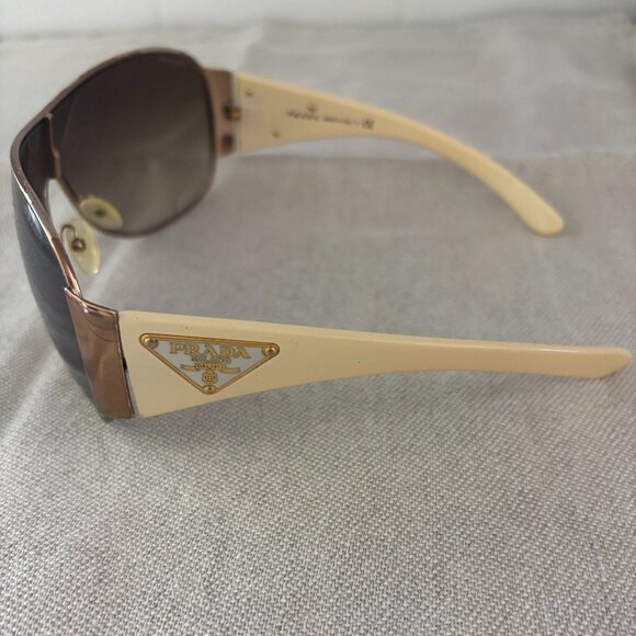 Prada Sunglasses - Wraparound - White/Cream with Gold Trim - Picture 3 of 6
